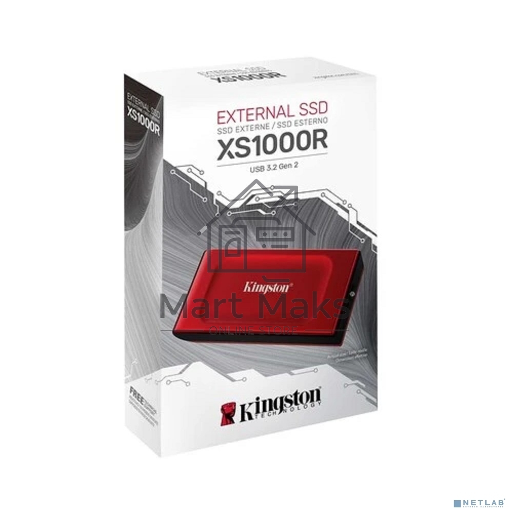 Твердотельный накопитель Kingston External SSD XS1000, 1000GB, Type-C/A, USB 3.2 Gen 2, R/W 1050/1000MB/s, 70x33x14mm, 29g., Red (5 лет)