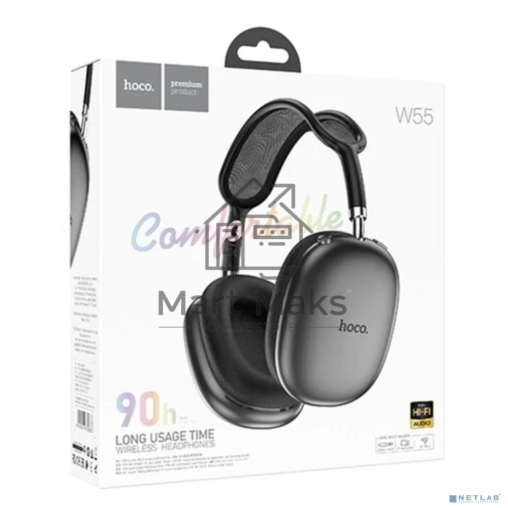 Беспроводные/проводные наушники Hoco W55 серый космос, накладные, Bluetooth + проводной