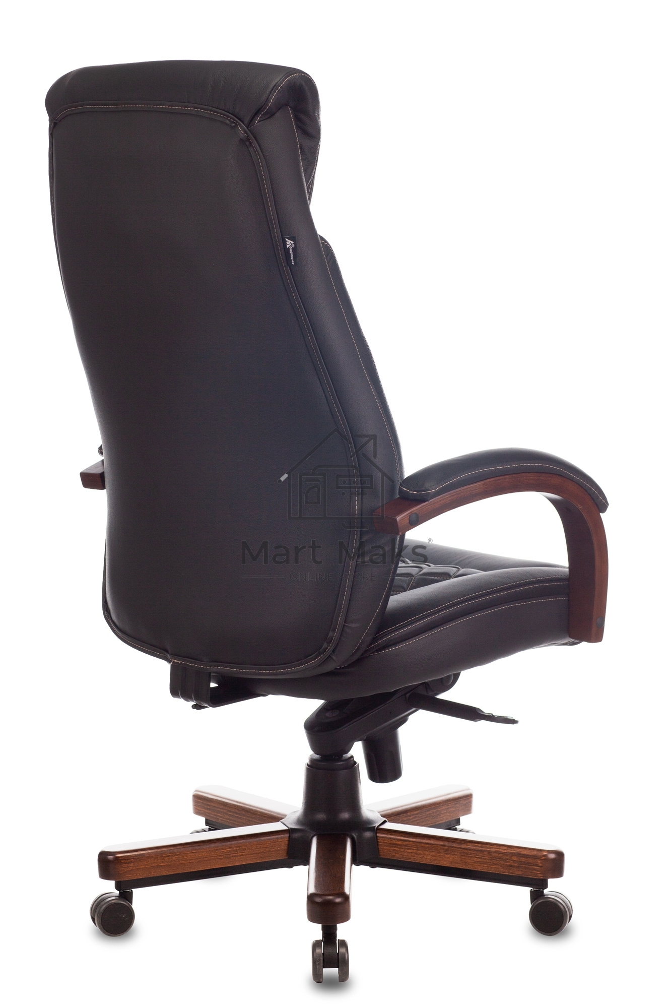 Кресло руководителя Бюрократ T-9924WALNUT черный, кожа, с подголов. крестовина металл/дерево