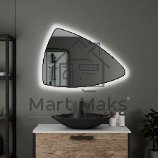 Зеркало Bau Triangle Loft 90х70, с LED фоновой подсветкой, бесконтактным сенсором, черной окантовкой