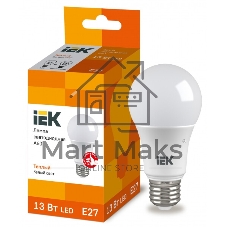 Лампа cветодиодная IEK LLE-A60-13-230-30-E27 ECO A60 шар 13Вт 230В 3000К E27