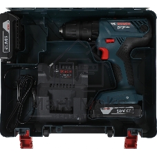 Дрель-шуруповерт Bosch GSB 180-LI, Аккумуляторная, 18В, 2 АКБ, Кейс