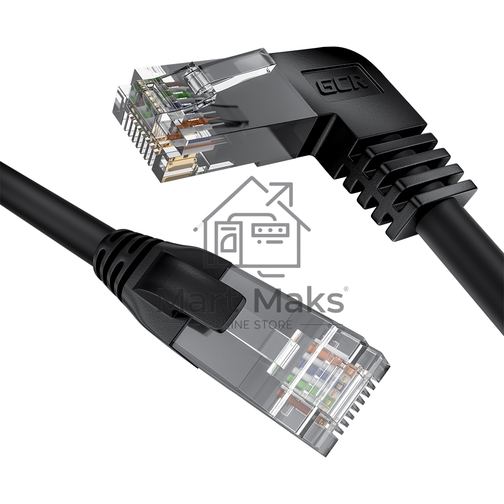 Патч-корд GCR прямой 2.0m UTP кат.5e, черный, левый угол, литой, ethernet high speed, RJ45, T568B, GCR-53151