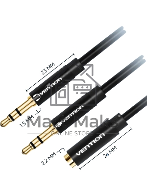 Переходник-разветвитель Vention гибкий Jack 3.5 мм F 4 pin/Jack 3.5 мм M x 2 - 1м BBDBF
