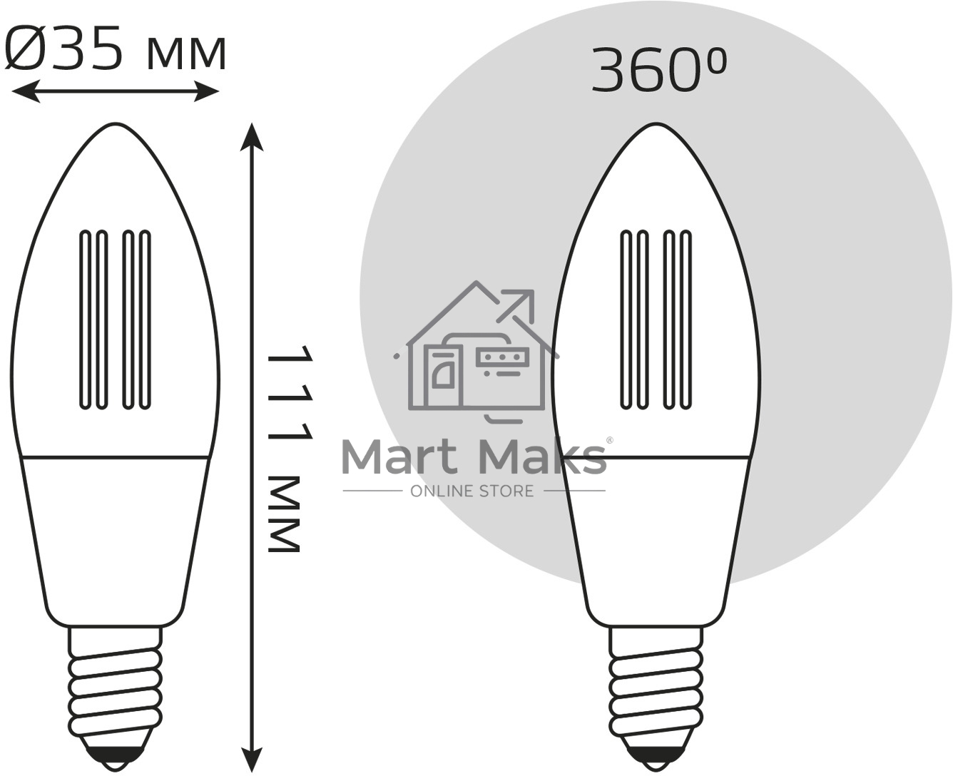 Лампа светодиодная филаментная Gauss Smart Home DIM+CCT E14 C35 4,5 Вт 2000-6500 К 1/10/40