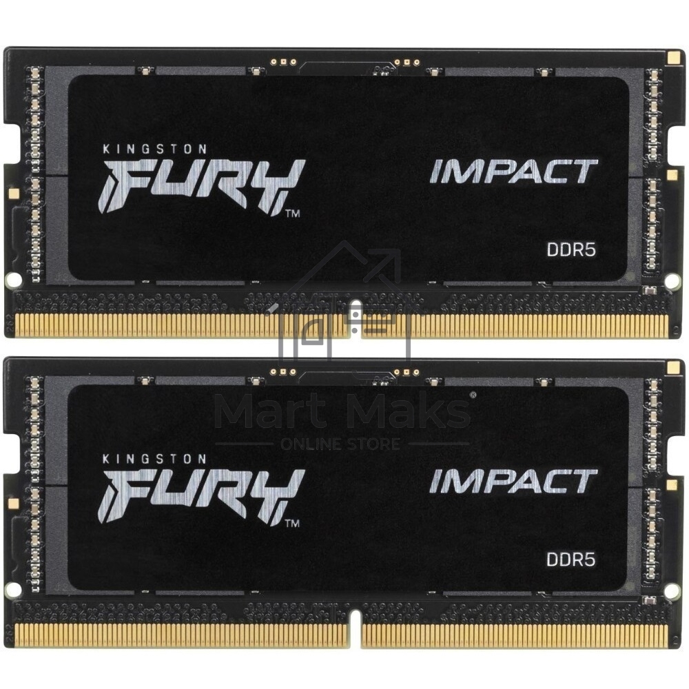 Оперативная память Kingston Fury Impact, DDR5, 32GB (2x16GB), 6400MHz, CL38, SO-DIMM, с радиатором, черный