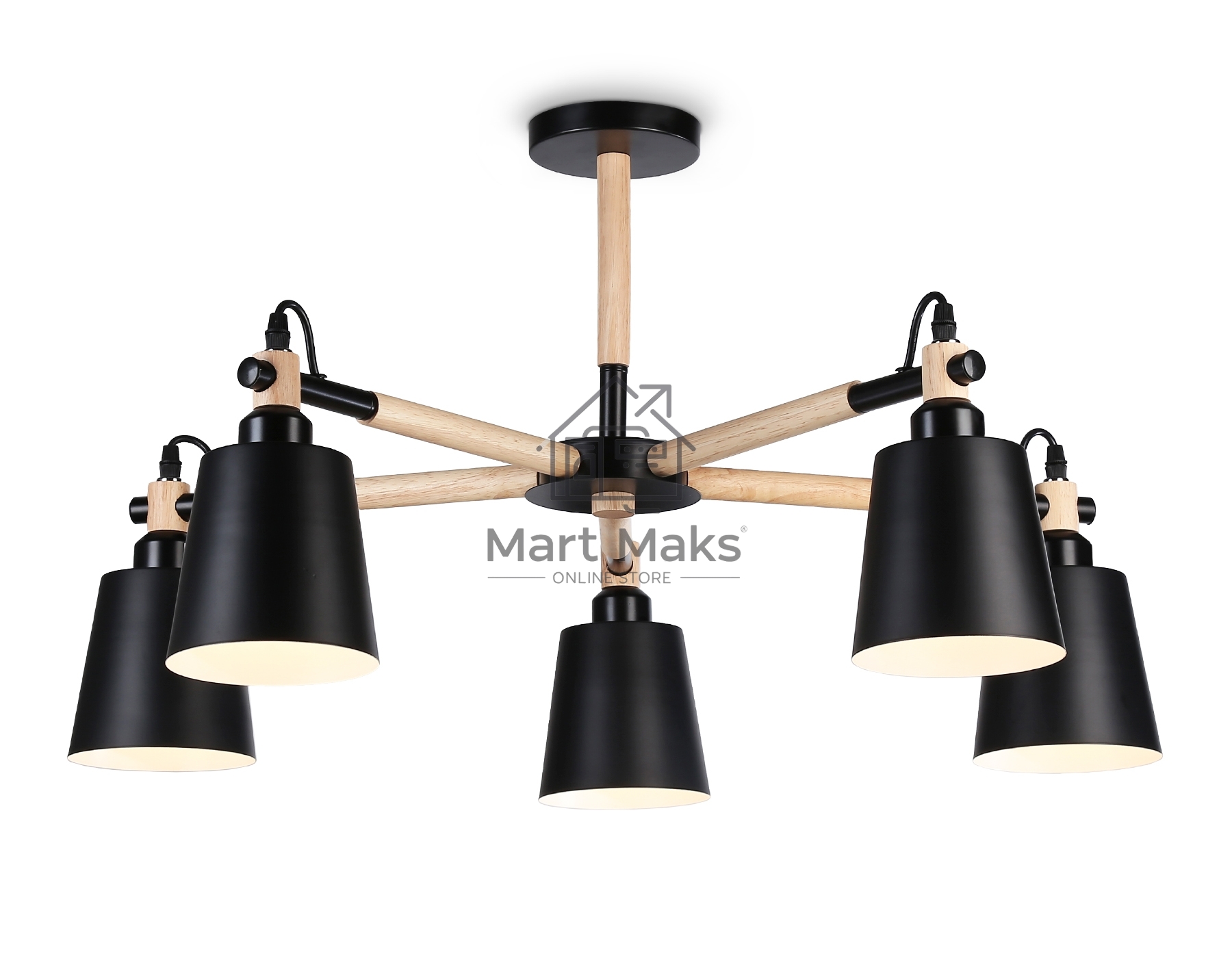 Светильник Ambrella light TR82211/5 BK/LW черный/светлое дерево E27/5 max 40W D780*430