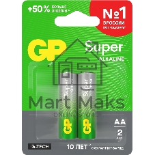 Алкалиновые батарейки GP Super Alkaline G-Tech 15А АA - 2 шт. на блистере