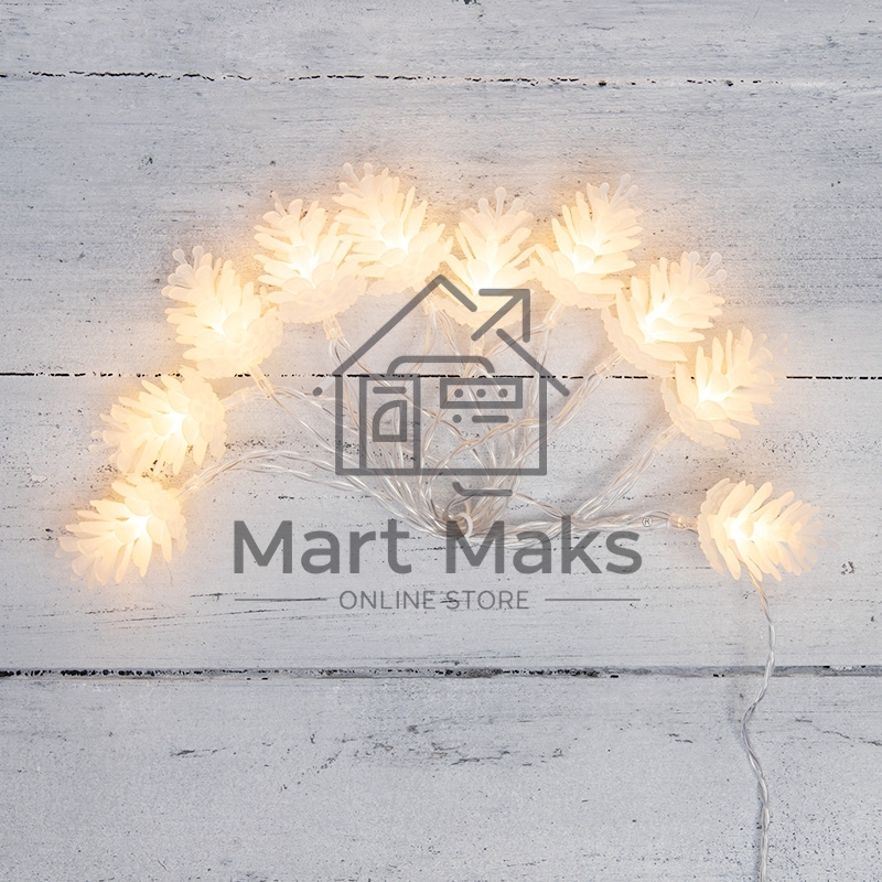 Гирлянда светодиодная «Шишки» 1.5 м, 10 LED, прозрачный ПВХ, цвет свечения теплый белый, 2 х АА (батарейки не в комплекте) NEON-NIGHT