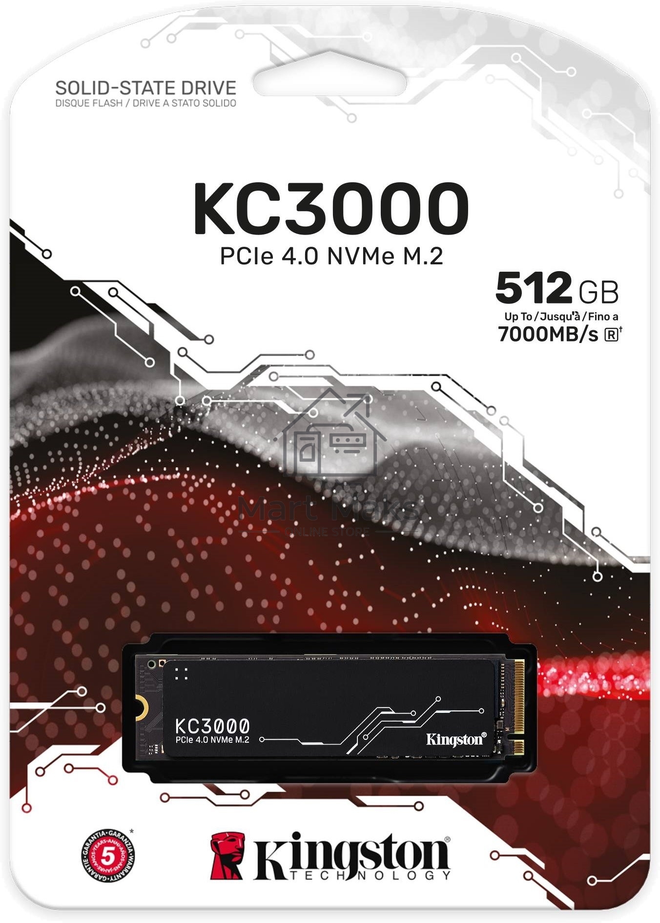 Накопитель SSD Kingston 512Gb M.2 KC3000 <SKC3000S/512G> (PCI-E 4.0 x4, up to 7000/3900Mbs, 3D TLC, NVMe, 400TBW, Phison E18, 22х80mm, LP heatsink)