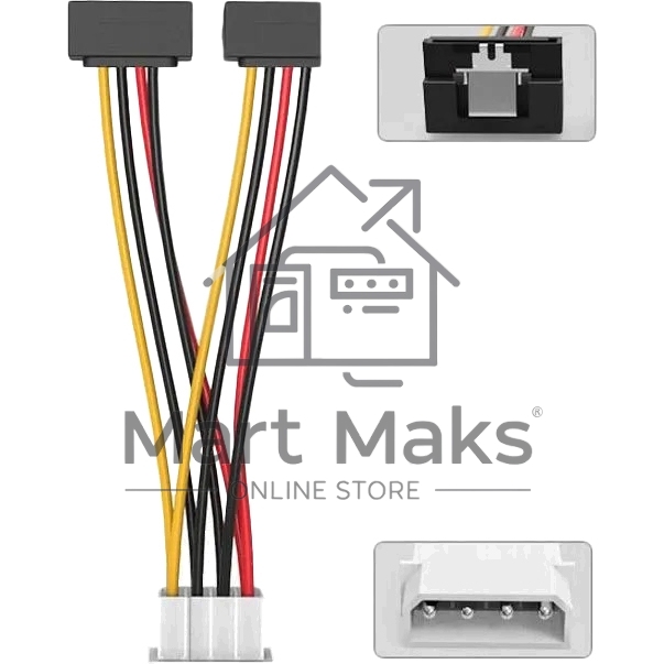Кабель-переходник питания Vention MOLEX 4pin M / 2 x SATA 15pin F угол 90 - 0.15м KDCBB