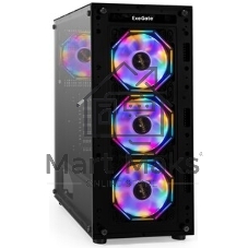 Компьютерный корпус Miditower ExeGate i3 BASE-EVO800 (ATX, БП EVO800RGb с вент. 12 см, с окном, 1хUSB+1хUSB 3.0, аудио, 4 вент. 12см с RGb подсветкой)
