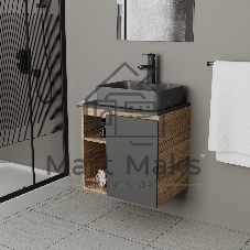 Тумба Bau Dream Blackwood 60 правая, графит, раковина BAU Cerama 48х37 темно-серая матовая, смеситель Hotel Black, черный