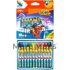 Восковые мелки Deli EC21000 Super Wings 12 цветов, картонная коробка с европодвесом