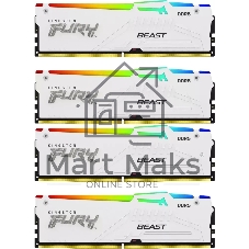 Оперативная память Kingston Fury Beast, DDR5, 64Gb (4x16Gb), 5200MHz, CL40, DIMM, с радиаторами, RGB, белый