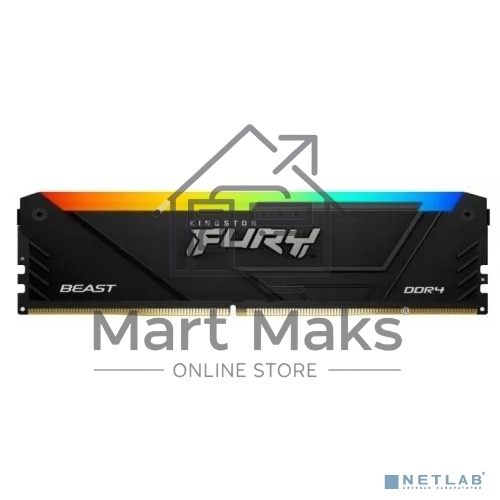 Оперативная память Kingston Fury Beast, DDR4, 16GB (1x16GB), 3200MHz, CL16, DIMM, с радиатором, RGB, черный