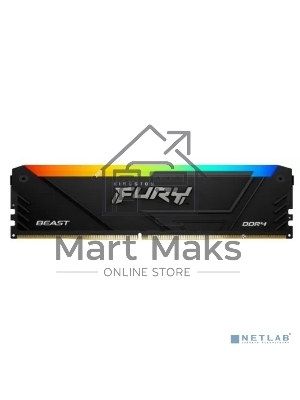 Оперативная память Kingston Fury Beast, DDR4, 16Gb (1x16GB), 3200MHz, CL16, DIMM, с радиатором, RGB, черный
