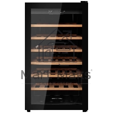 Винный шкаф Kuppersberg RSW 82, отдельностоящий, High-Tech, объем 128 л, вместимость 40 бутылок, диапазон температуры 5-20 градусов, механическое открытие двери, 6 полок из бука, LCD дисплей, уровень шума 38 дБ, черный