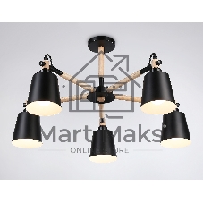 Светильник Ambrella light TR82211/5 BK/LW черный/светлое дерево E27/5 max 40W D780*430