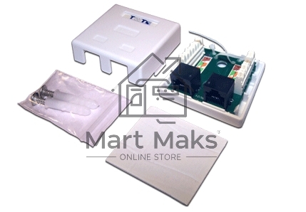 Настенная розетка, 2 порта RJ-45 категории 6, STP, белая