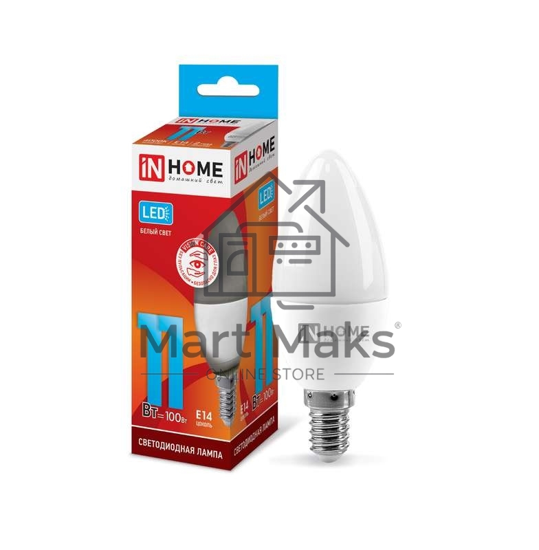 Лампа светодиодная LED-СВЕЧА-VC 11Вт свеча 4000К нейтр. бел. E14 1050лм 230В IN HOME 4690612020471