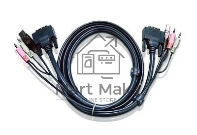 Кабель ATEN KVM USB(тип А Male)+DVI-D(Male)+2хАудио(Male) (-) USB(тип B Male)+DVI-D(Male)+2хАудио(Male) 1,8м., черный. CABLE DVI/USBA/SP.MC-DVI/USB B 1.8M