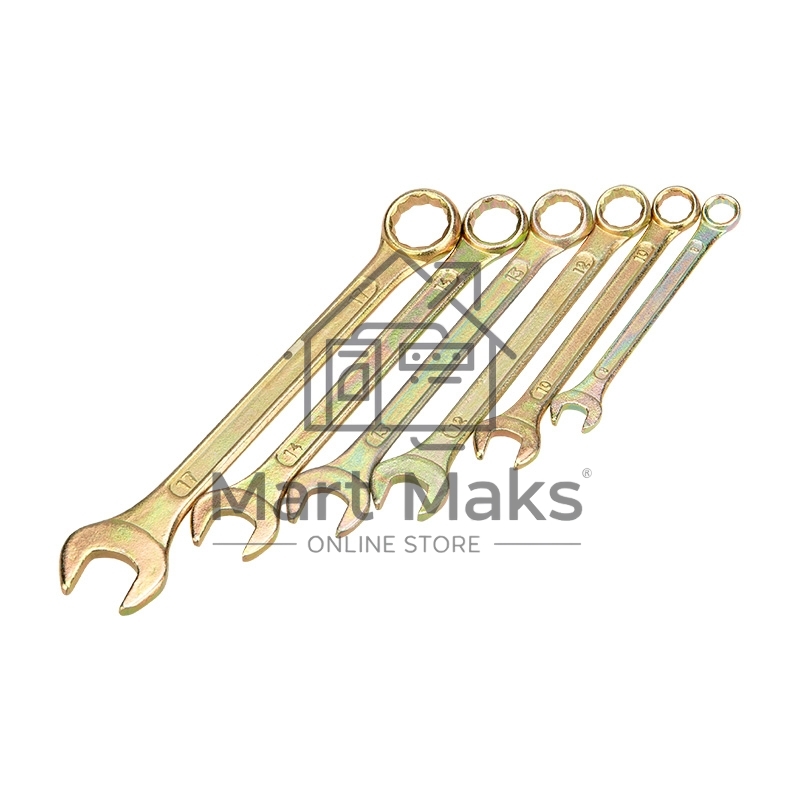 Набор ключей комбинированных Rexant (8, 10, 12, 13, 14, 17 мм), 6 шт., желтый цинк