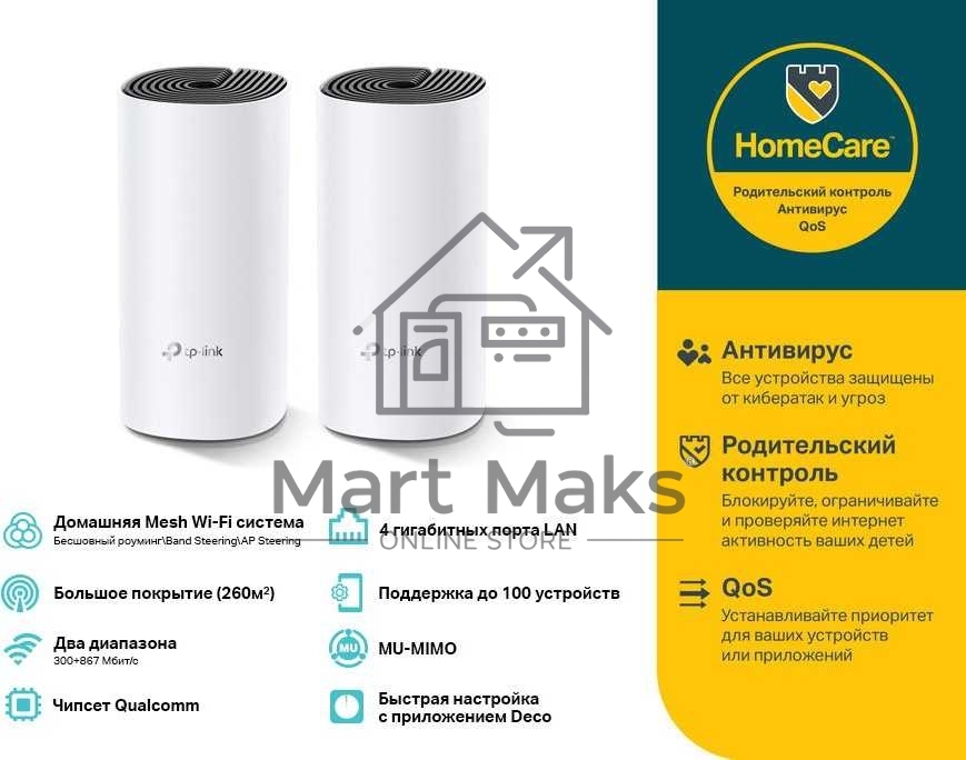 Роутер беспроводной TP-Link DECO M4 (DECO M4(2-PACK)) AC1200 10/100/1000BASE-TX (упак.:2шт)
