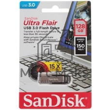 Флешка USB Sandisk CZ73 Cruzer Ultra Flair (SDCZ73-128G-G46), 128Gb, USB 3.0, R/W 150/45, серебристый/черный