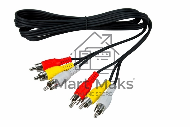 Шнур Rexant 3 RCA - 3 RCA, 1.5 м, черный (10 шт./уп.)