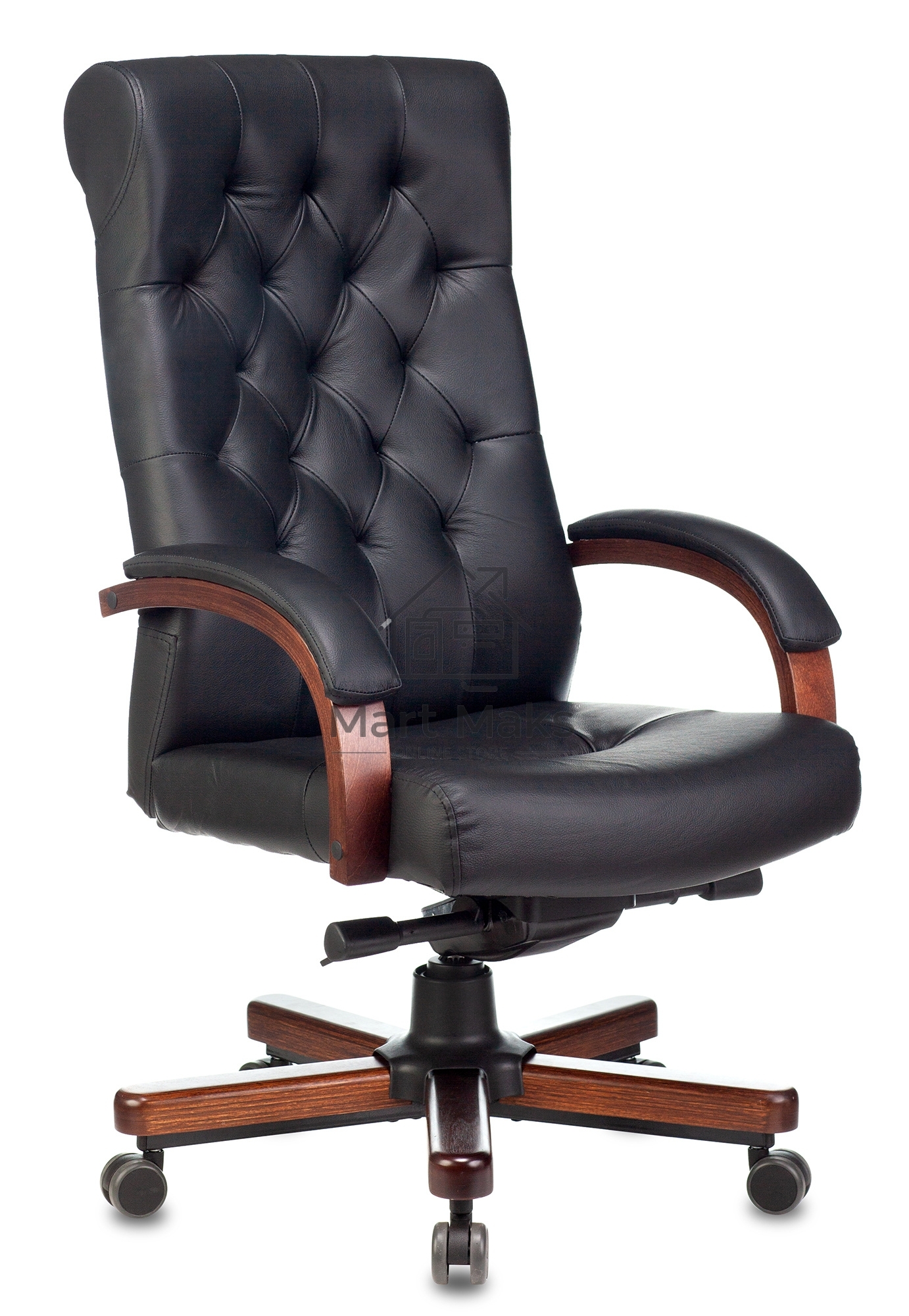 Кресло руководителя Бюрократ T-9928WALNUT черный, кожа, крестовина металл/дерево