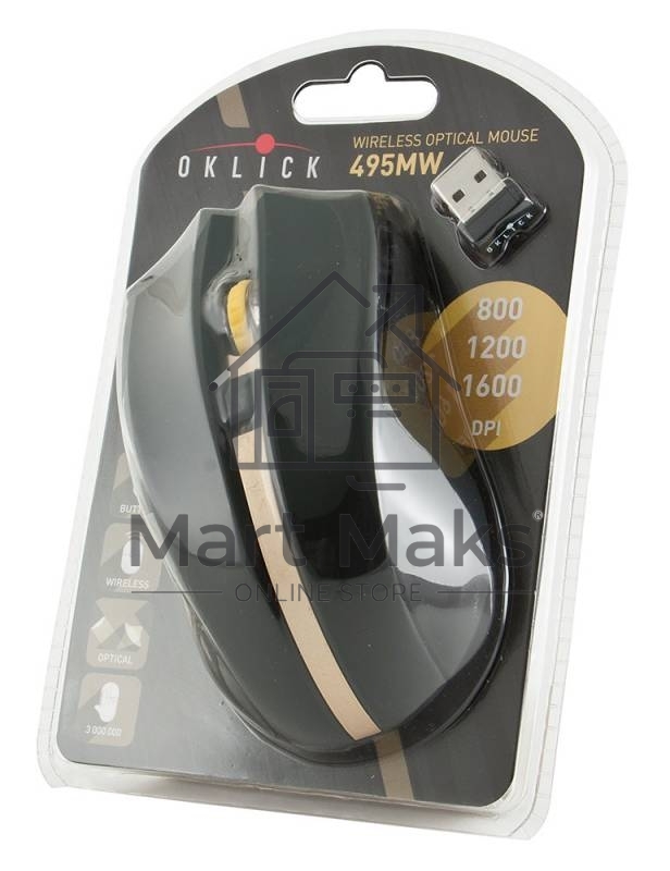 Мышь беспроводная Oklick 495MW черный/золотистый, 1600 dpi, радиоканал, USB, кнопки - 6