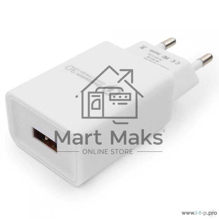 Адаптер питания Cablexpert MP3A-PC-16, QC 3.0, 100/220V - 1 USB порт 5/9/12V, белый