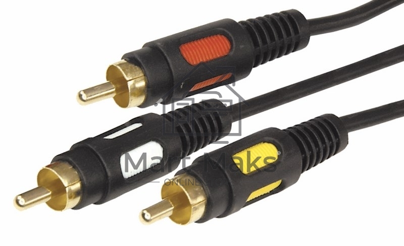 Шнур 3 RCA - 3 RCA, длина 5 м етров, черный (GOLD) Rexant 17-0215