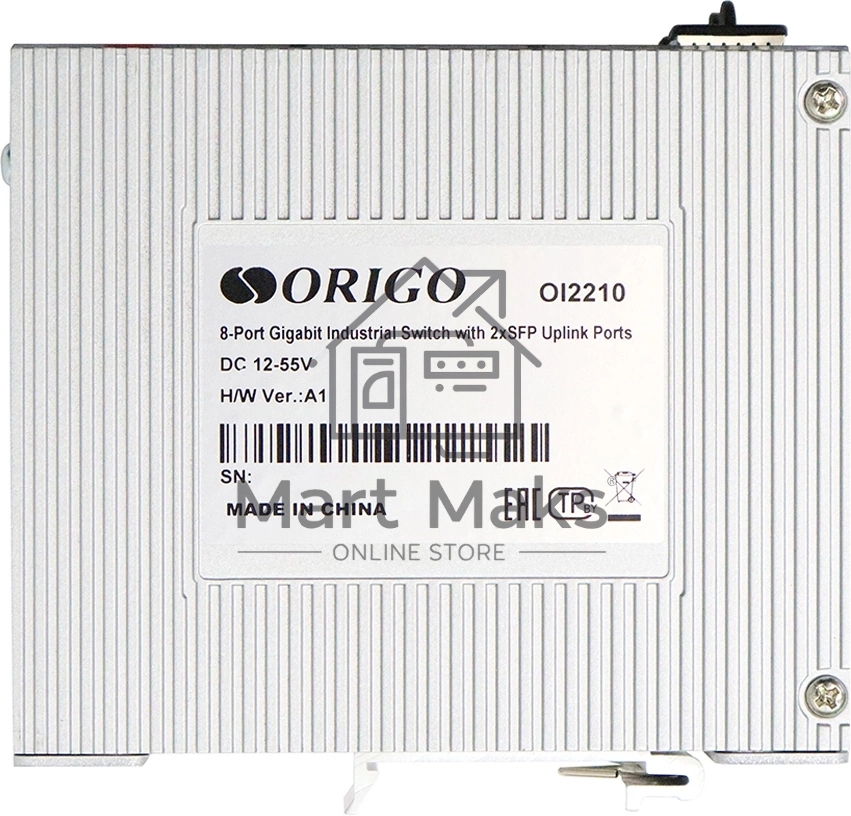 Коммутатор ORIGO Unmanaged Industrial Switch 8x1000Base-T, 2x1000Base-X SFP, Surge 4KV, -40 to 75°C