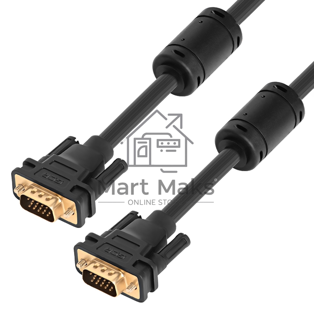 Кабель GCR PROF Premium SVGA 1.8m черный, GOLD, ферритовые кольца, OD8.0mm, 15M / 15M, 28/28 AWG, двойной экран