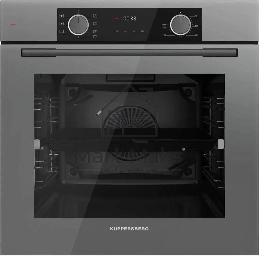 Электрический духовой шкаф Kuppersberg HF 608 GR, Поворотные переключатели, Цифровой таймер, Режимы работы: Нижний нагрев, Традиционный нагрев, Верхний нагрев с конвекцией, Разморозка, Верхний нагрев, Традиционный нагрев с конвекцией, Эмаль легкой очистки