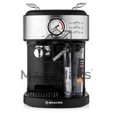 Кофеварка рожковая BRAYER BR1115 черный, исп. кофе - молотый, 1.5 л, 1300 Вт, 15 Бар.