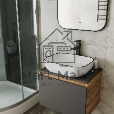Раковина накладная прямоугольная BAU Stil 50х40, белая, черный кант