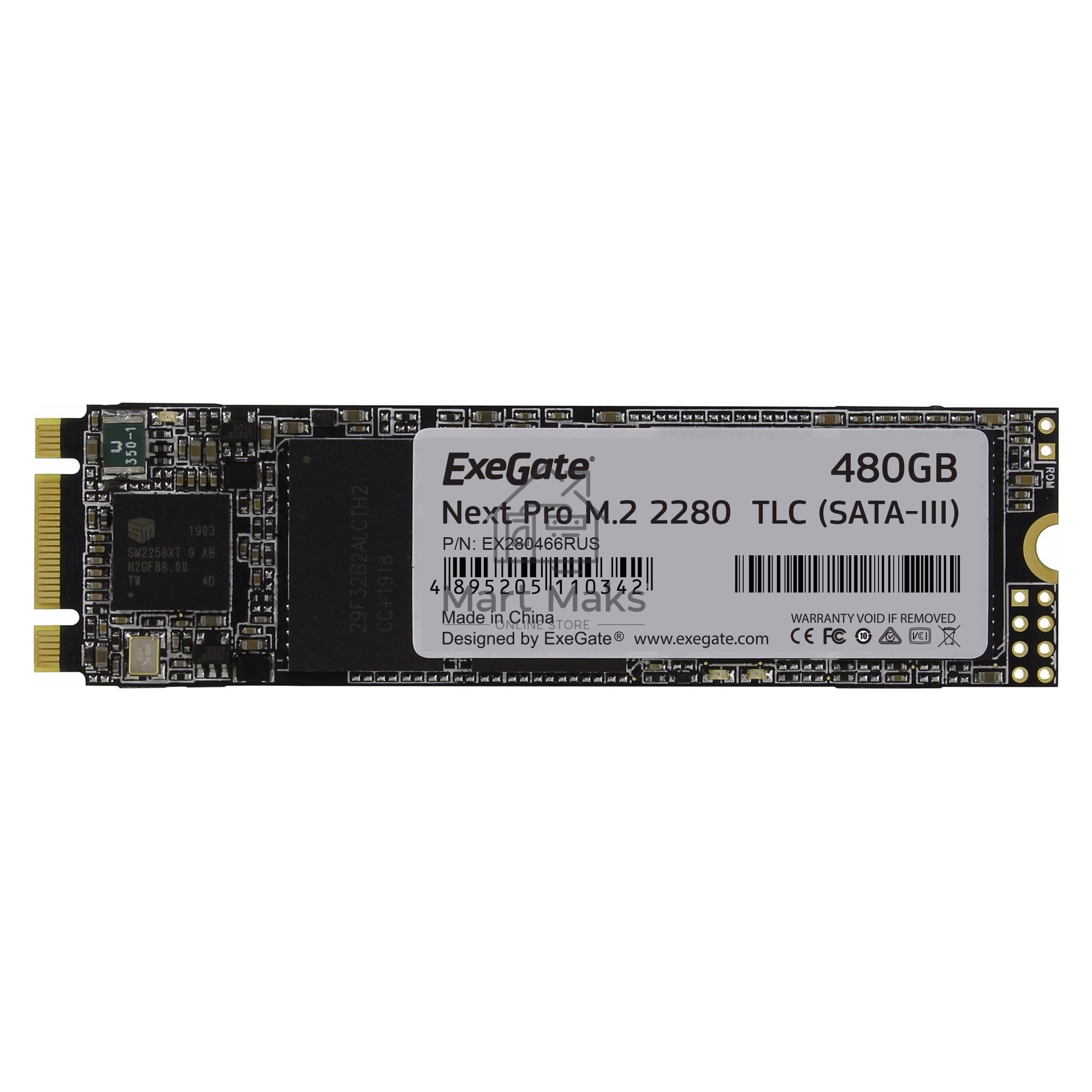 Накопитель SSD ExeGate NextPro UV500TS480, 480Gb, M.2 2280, SATA III, R/W 568/499