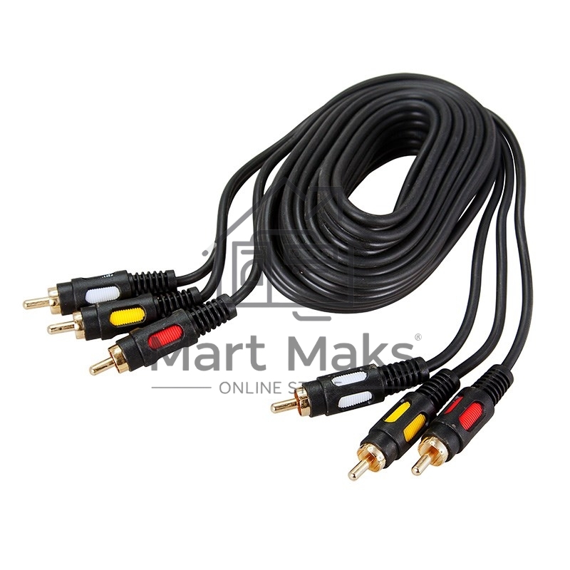 Шнур 3 RCA - 3 RCA, длина 5 м етров, черный (GOLD) Rexant 17-0215