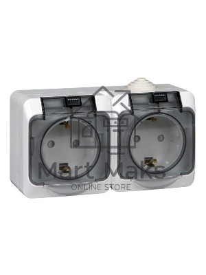 Розетка 2-м ОП Этюд с заземл. защ. шторки IP44 белый SchE PA16-244B