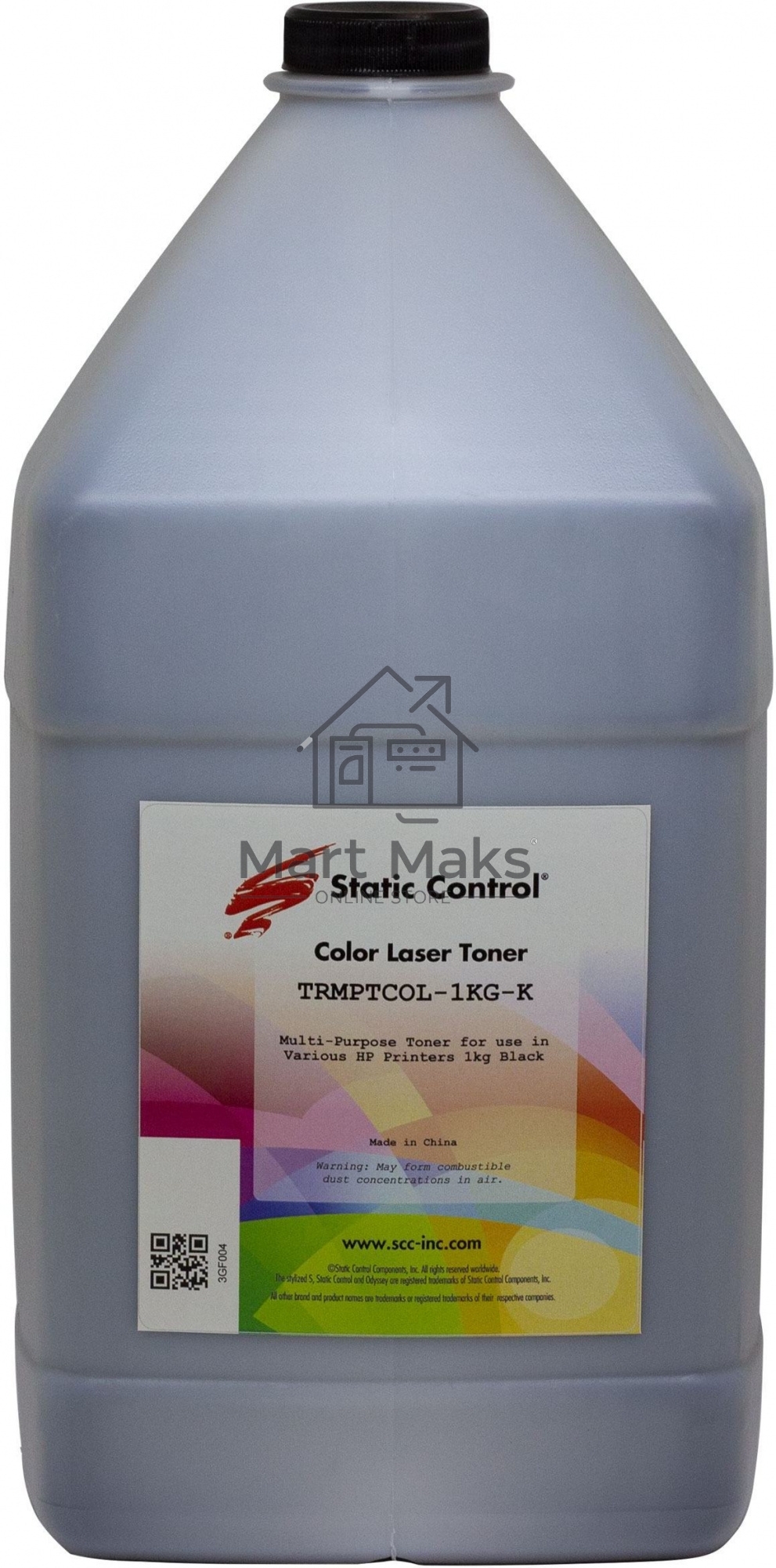 Тонер Static Control TRMPTCOL-1KG-K черный флакон 1000гр. для принтера HP CLJCP1515/Canon MF8330