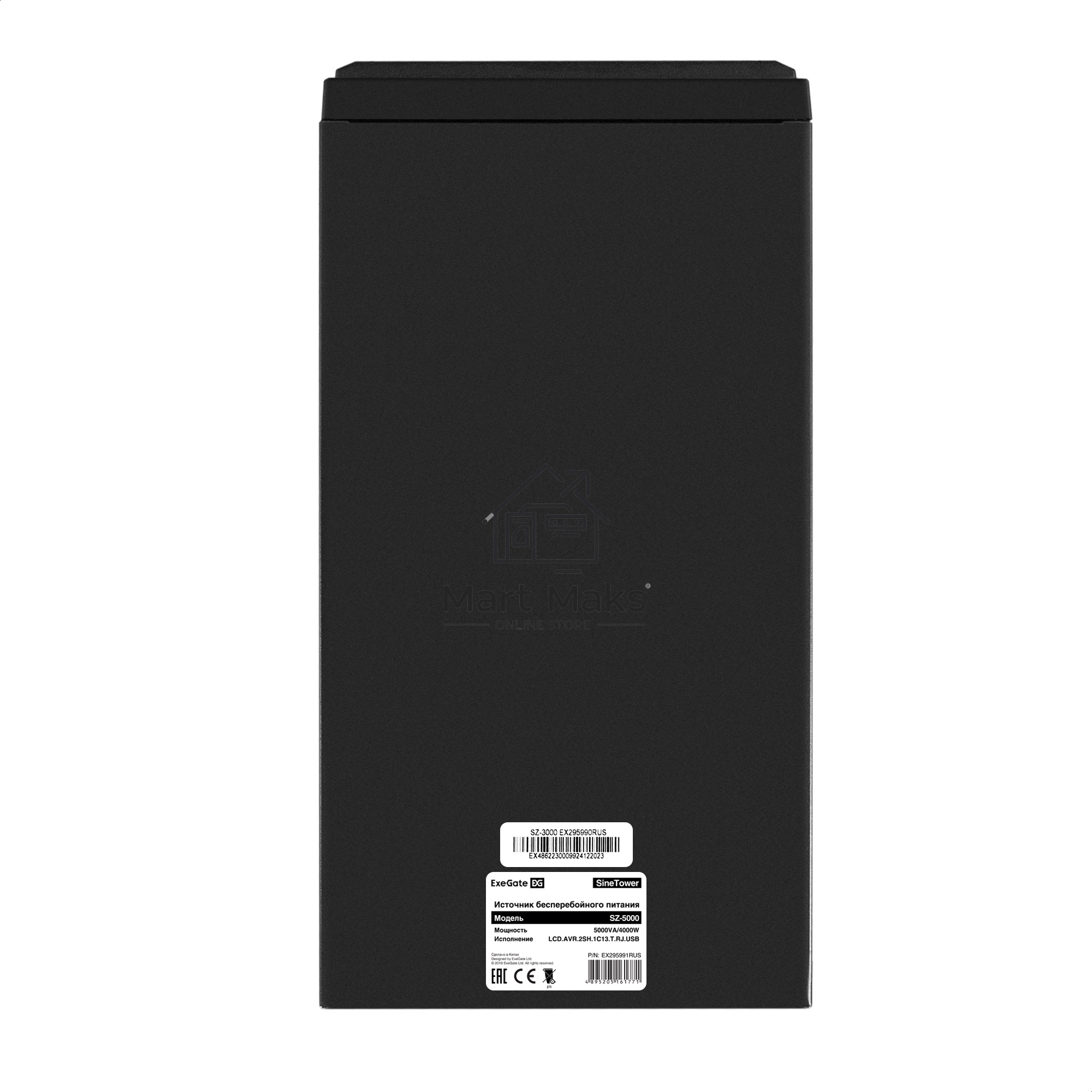 Комплект ИБП EX295991RUS + батарея 40Aч EX282979RUS 4шт (инвертор, синус, для котла) ExeGate SineTower SZ-5000.LCD.AVR.2SH.1C13.T.RJ.USB <5000VA/4000W, чистый синусоида, LCD дисплей, AVR, 2*Schuko+1*C13+клеммы, RJ45/11, USB, линейно-интерактивный, Black> 