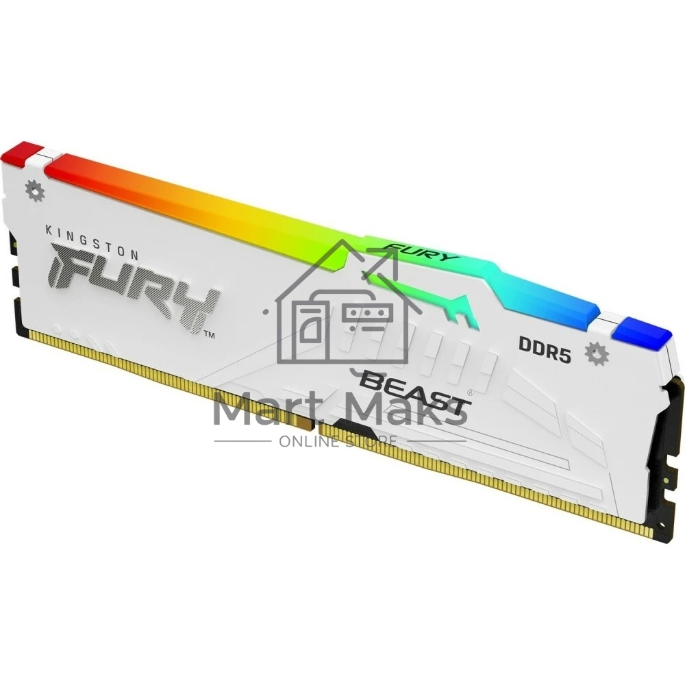 Оперативная память Kingston Fury Beast, DDR5, 32GB (1x32GB), 5600MHz, CL40, DIMM, с радиаторами, RGB, белый