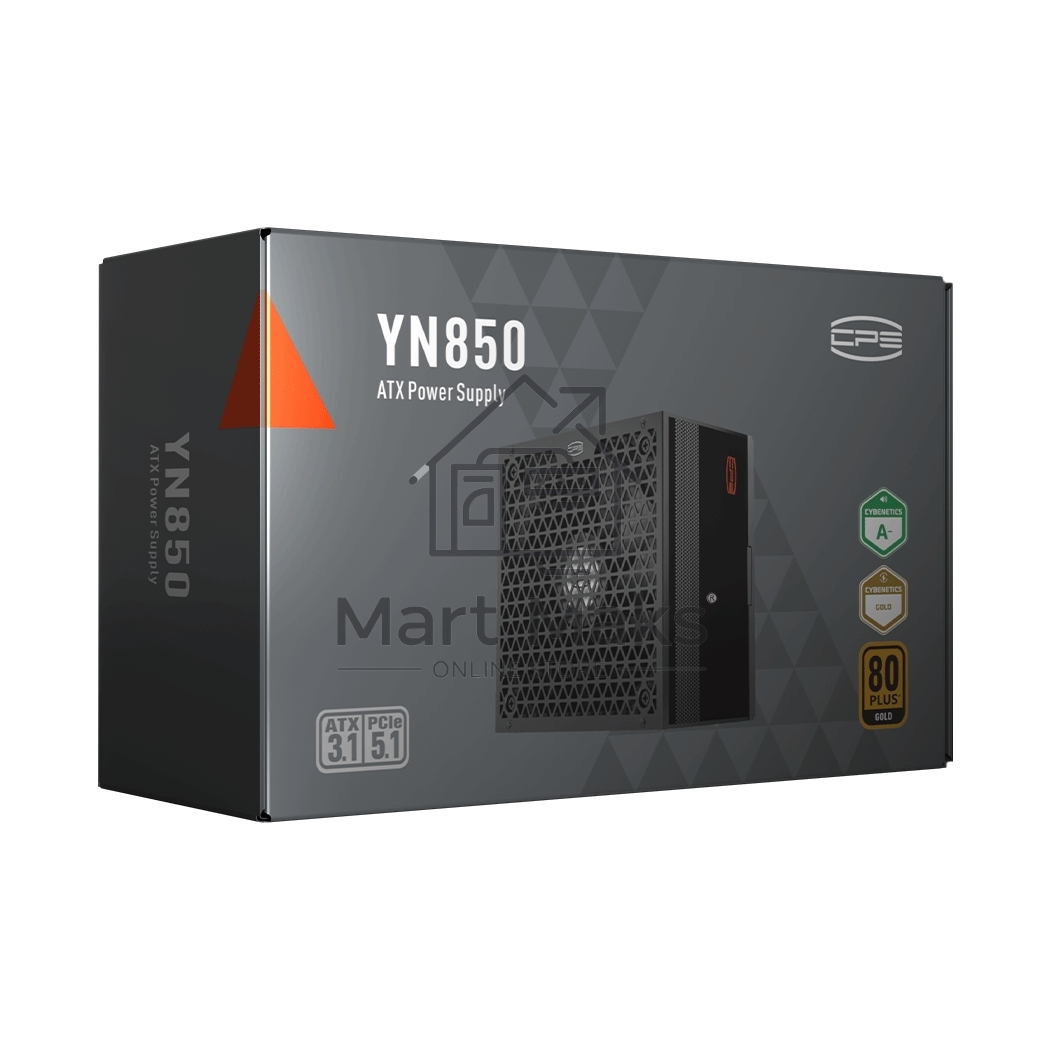 Блок питания PCCOOLER, 850W 80+ Gold (ATX, 3.1, PCIe 5.1 600W, Full modular, 1x24(20+4)pin 550mm, 2xCPU 8(4+4)pin 650mm, 3xPCIe 8(6+2)pin 500mm, 1x12V(2x6) 12+4pin 650mm, 3xSATA*3+MOLEX4pin*1 450+120+120+120mm, Active, 135x135mm, 150x150x86mm, APFC, OVP, 