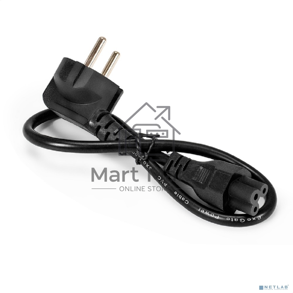 Кабель питания ноутбуков ExeGate Power PC5-0,5P (Евровилка Schuko->C5, VDE-250V-3*0.5мм2, медь, черный, 6A, 0.5м)