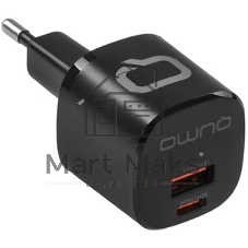 Сетевое зарядное устройство Qumo Energy GaN Mini PD 30W (Charger 0072), два порта: Type-C PD + USB-A QC3.0, черный