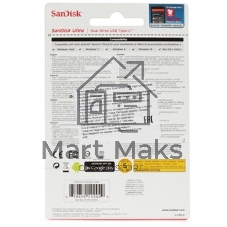 Флешка USB Sandisk DDC2 Ultra Dual (SDDDC2-032G-G46), 32Gb, USB 3.0/USB 3.1 Type C, R/W 150/30, серый/черный