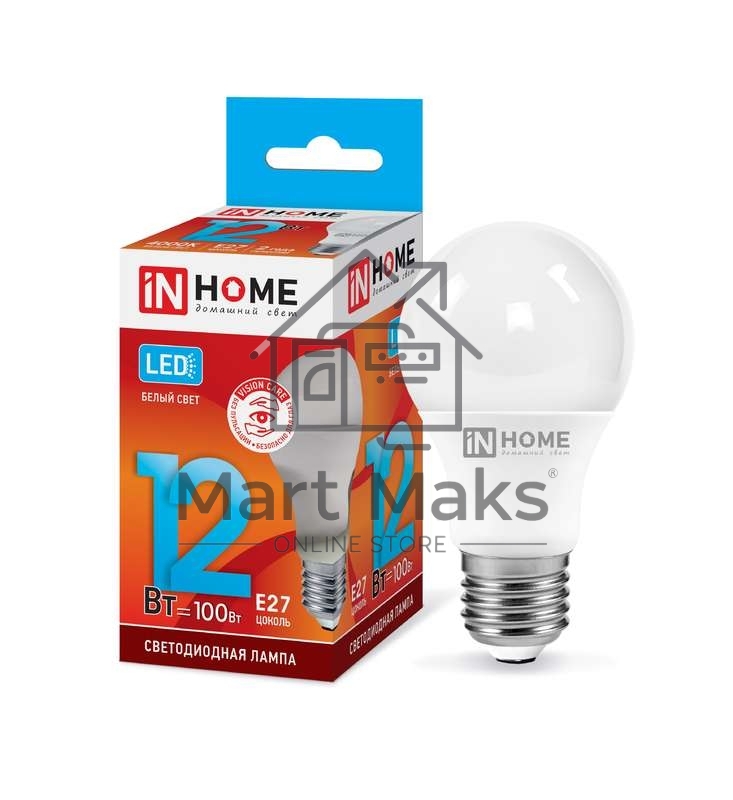 Лампа светодиодная LED-A60-VC 12Вт 230В E27 4000К 1080лм IN HOME 4690612020242